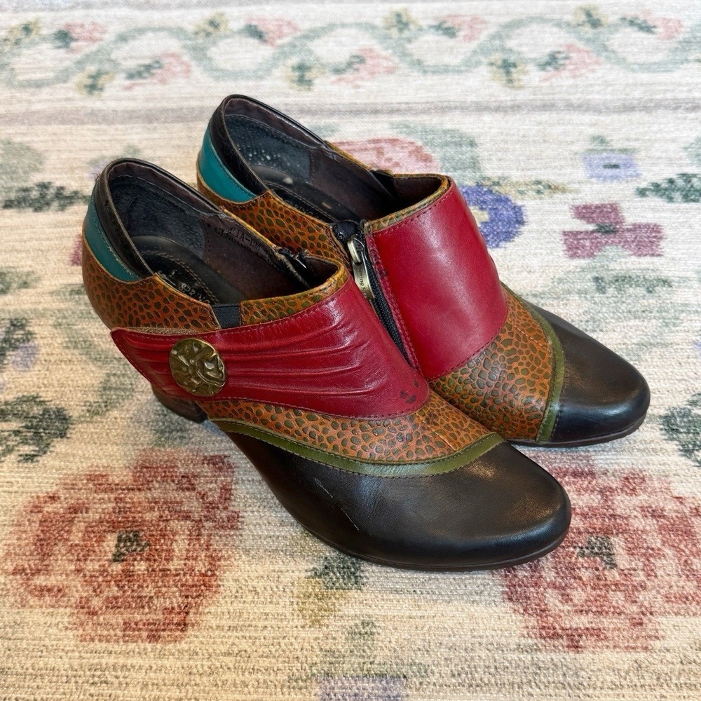 L'artise Spring‎ Step Womens Colorblock Ankle Booties Size 41 Animal Print Artsy